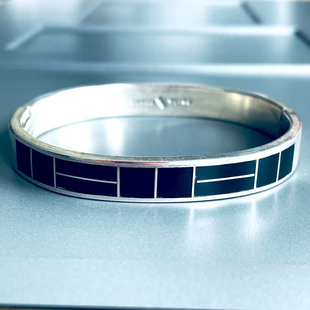 Mexico Geometric Black Onyx Inlay Sterling Silver Bangle Heavy Bracelet …